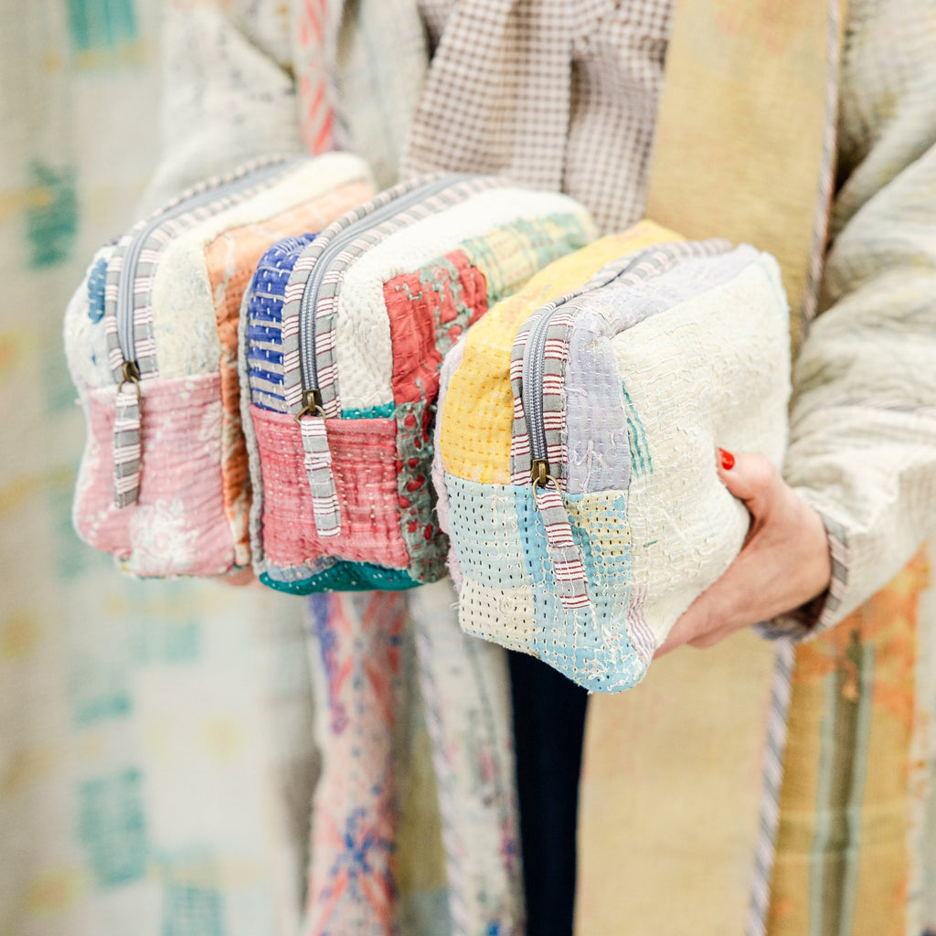 Sunburst Threads Antique Kantha Cosmetic Bag