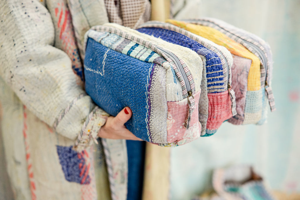 Sunburst Threads Antique Kantha Cosmetic Bag