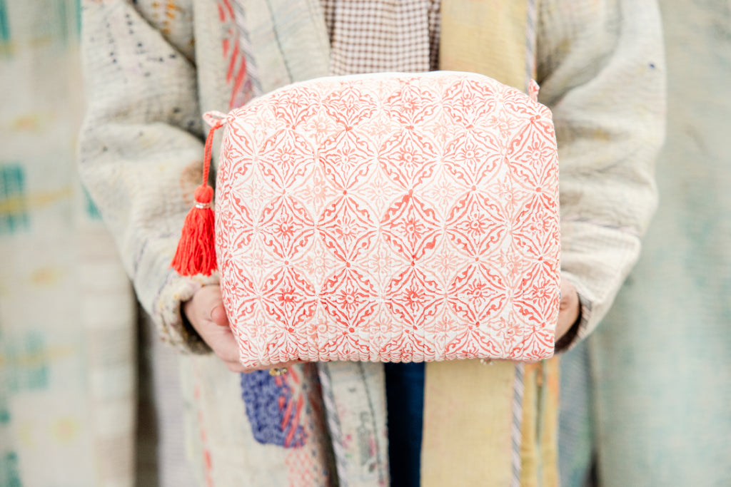 Coral Medallion Cosmetic Pouch-Large