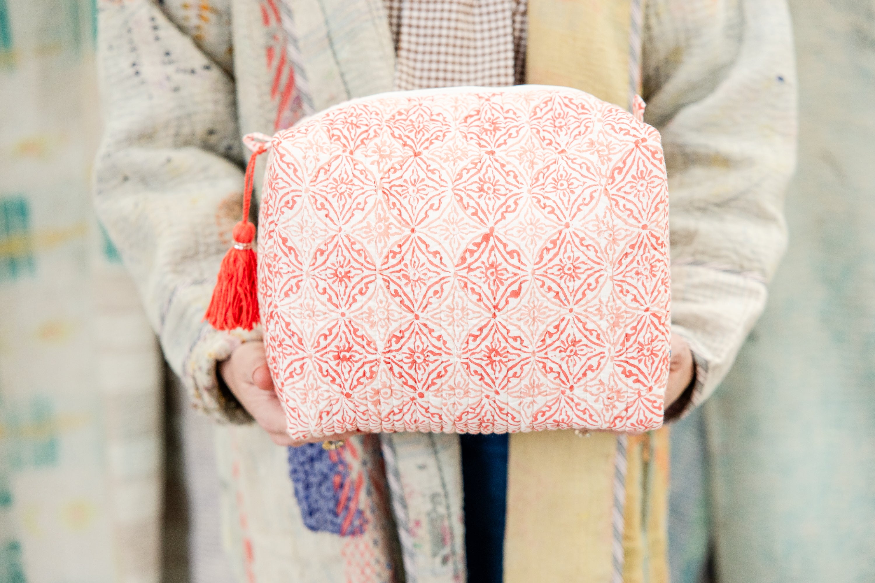 Coral Medallion Cosmetic Pouch-Large