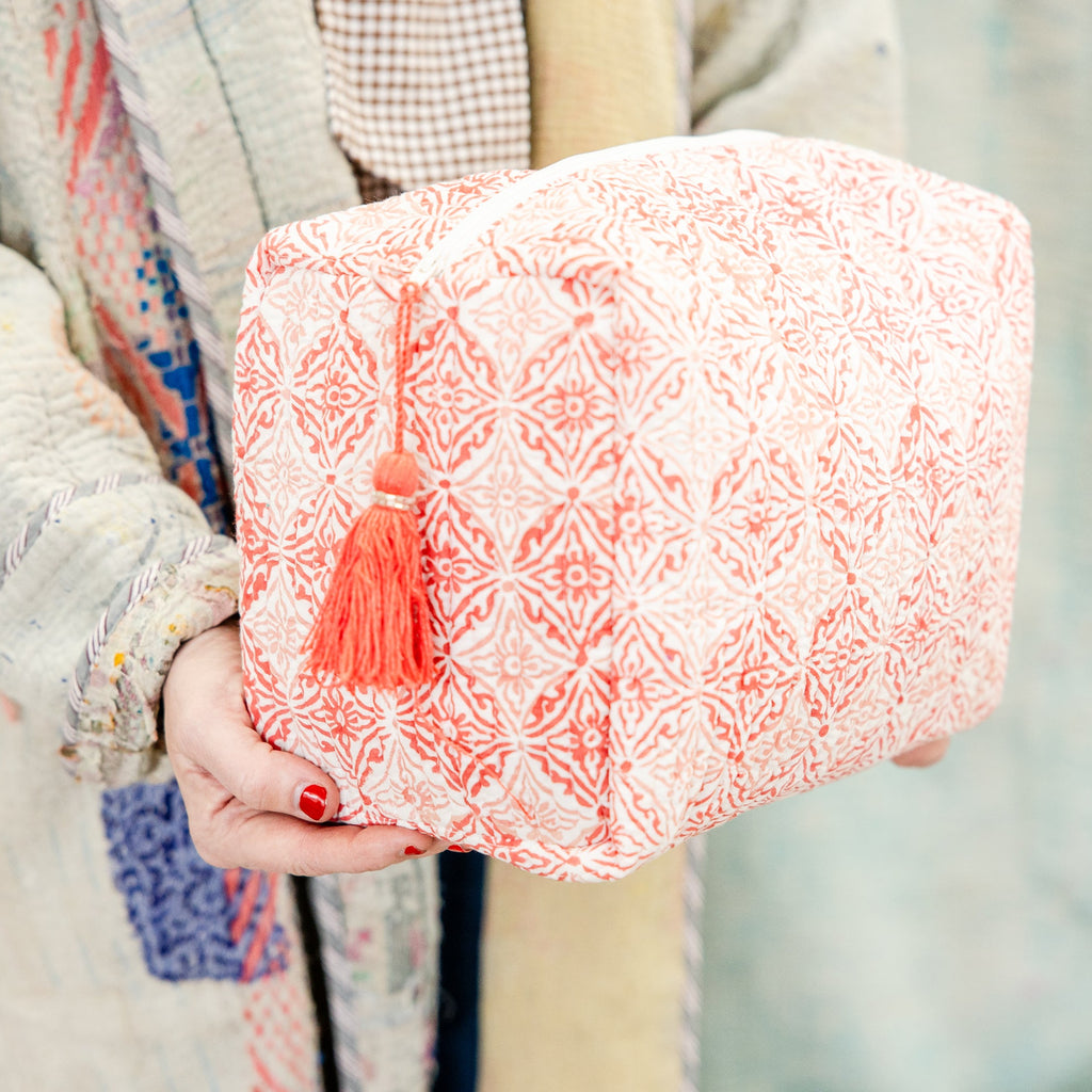 Coral Medallion Cosmetic Pouch-Large