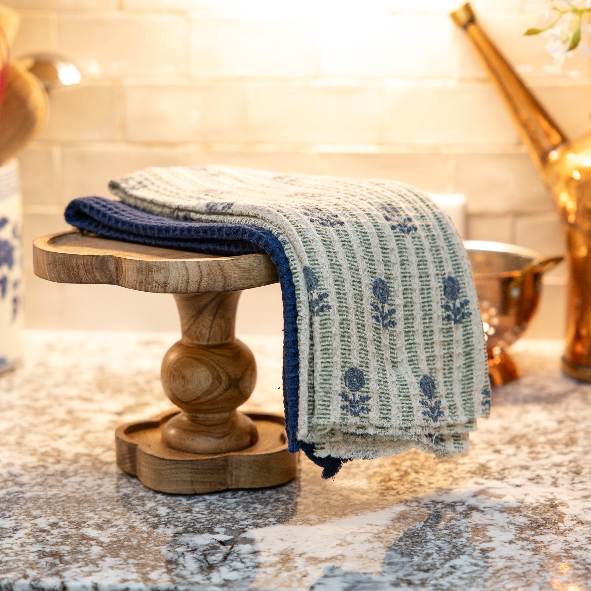 Bluebell Block Print Waffle Kitchen Towel Set