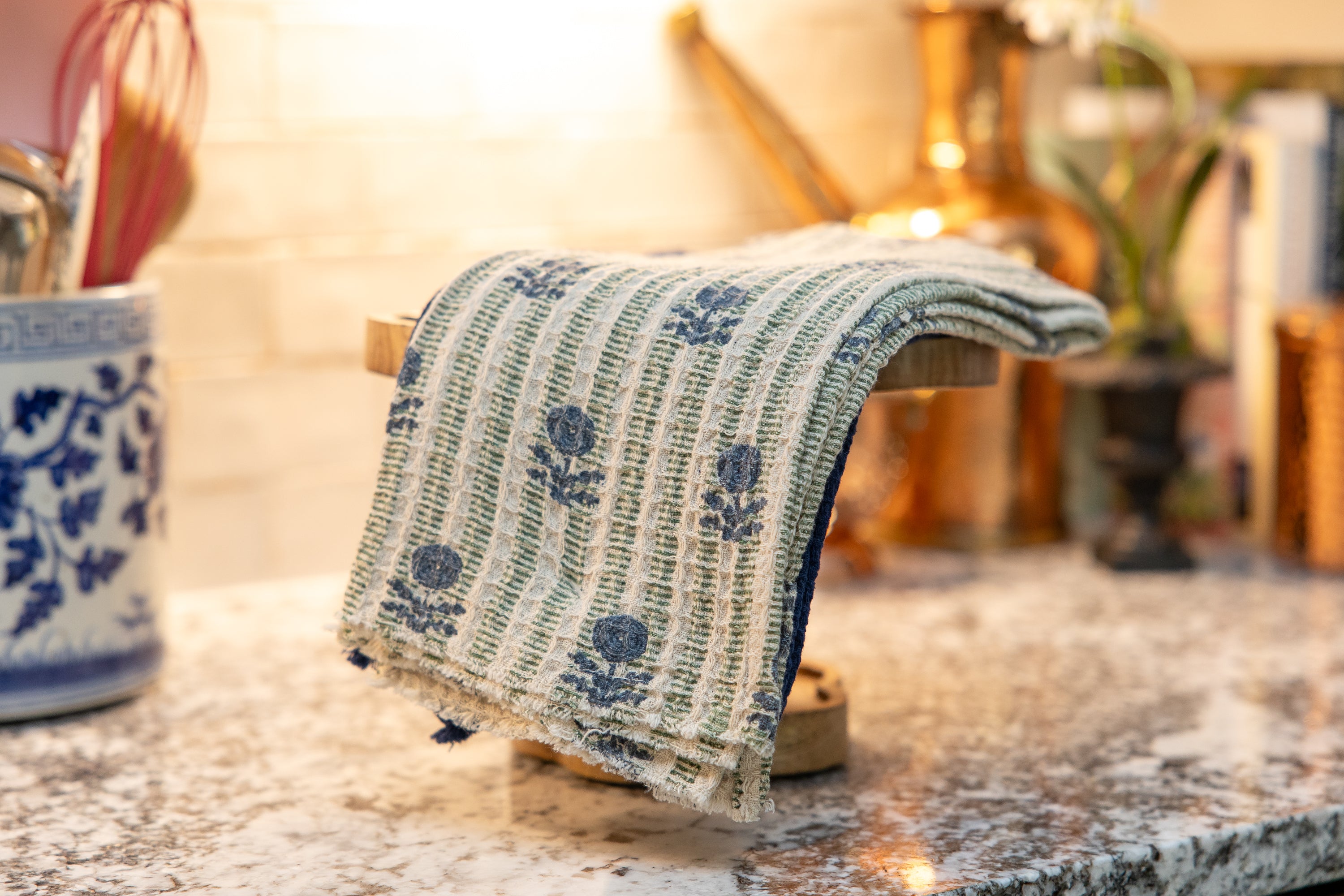 Bluebell Block Print Waffle Kitchen Towel Set