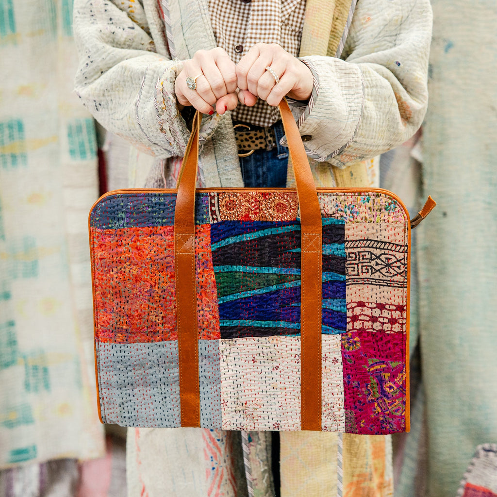 Handcrafted Silk Patch Kantha Work Laptop Bag