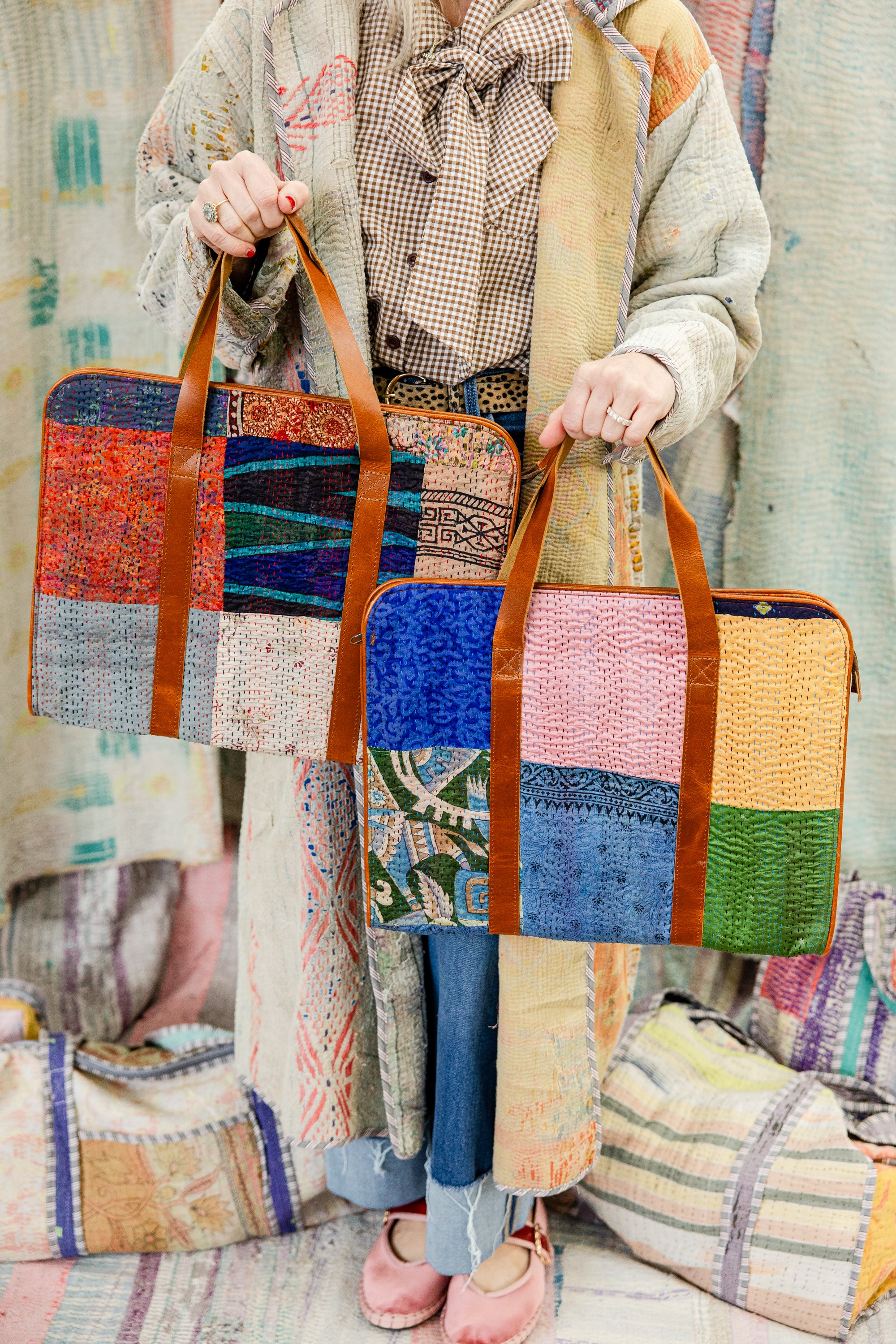 Handcrafted Silk Patch Kantha Work Laptop Bag