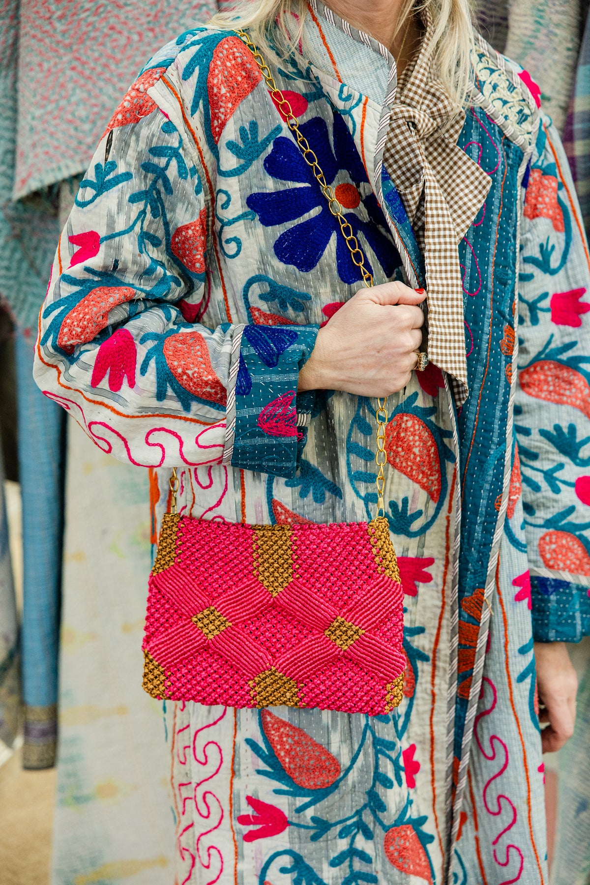 Handmade Macramé Clutch- Pink and Caramel