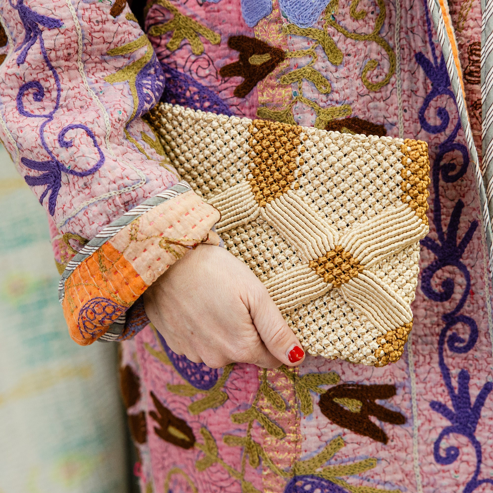 Handmade Macramé Clutch- Champagne and Caramel