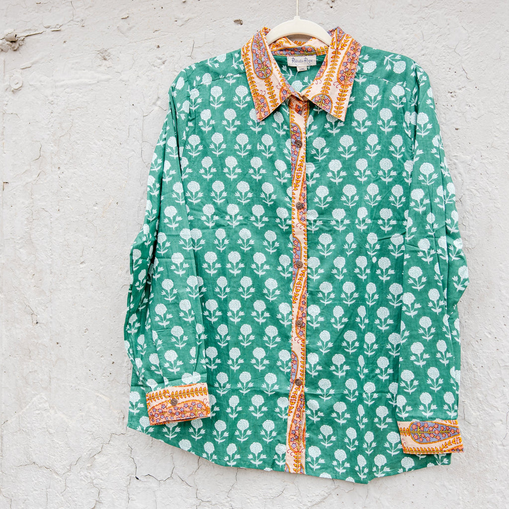 Meadow Fern Block Print Button-Down Top
