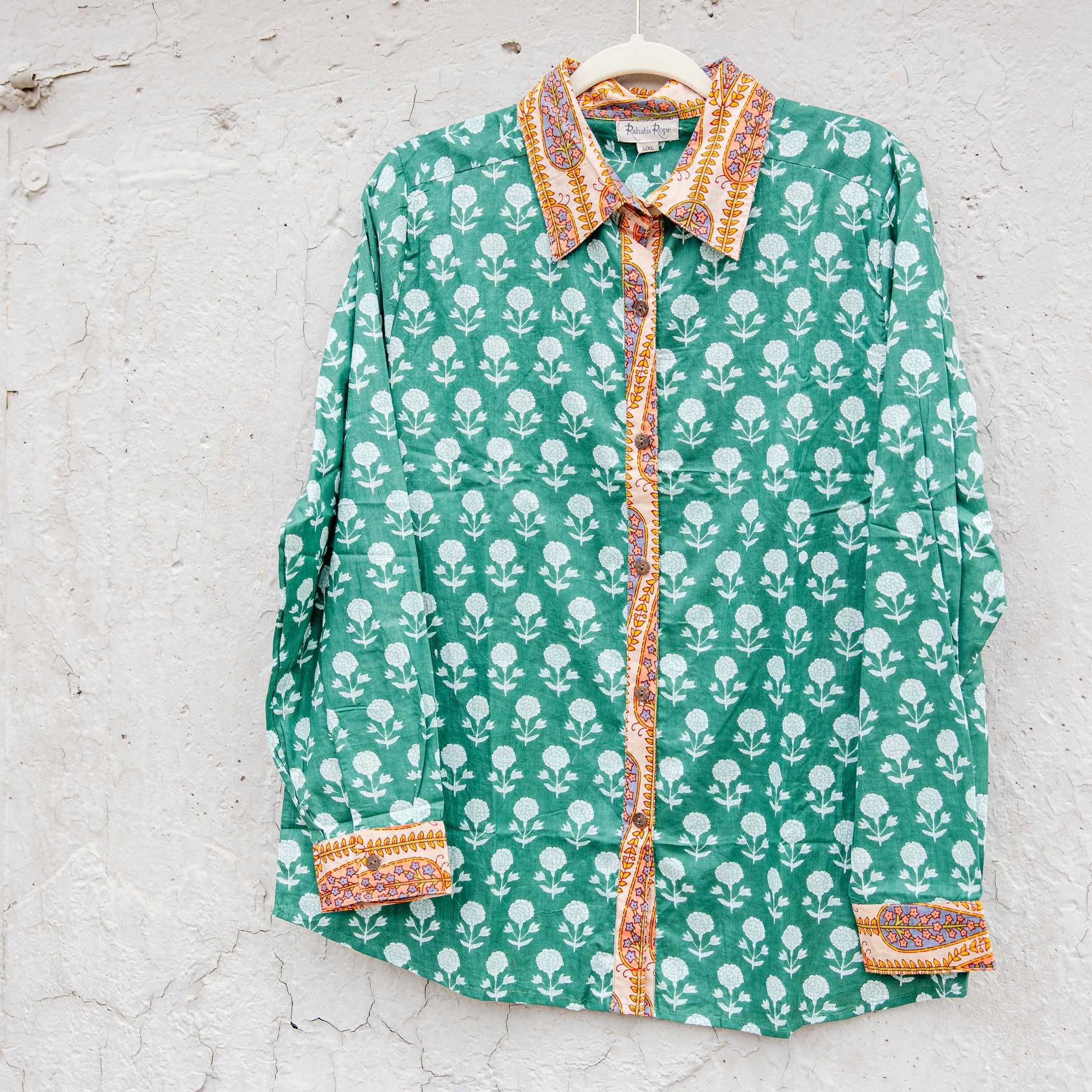 Meadow Fern Block Print Button-Down Top