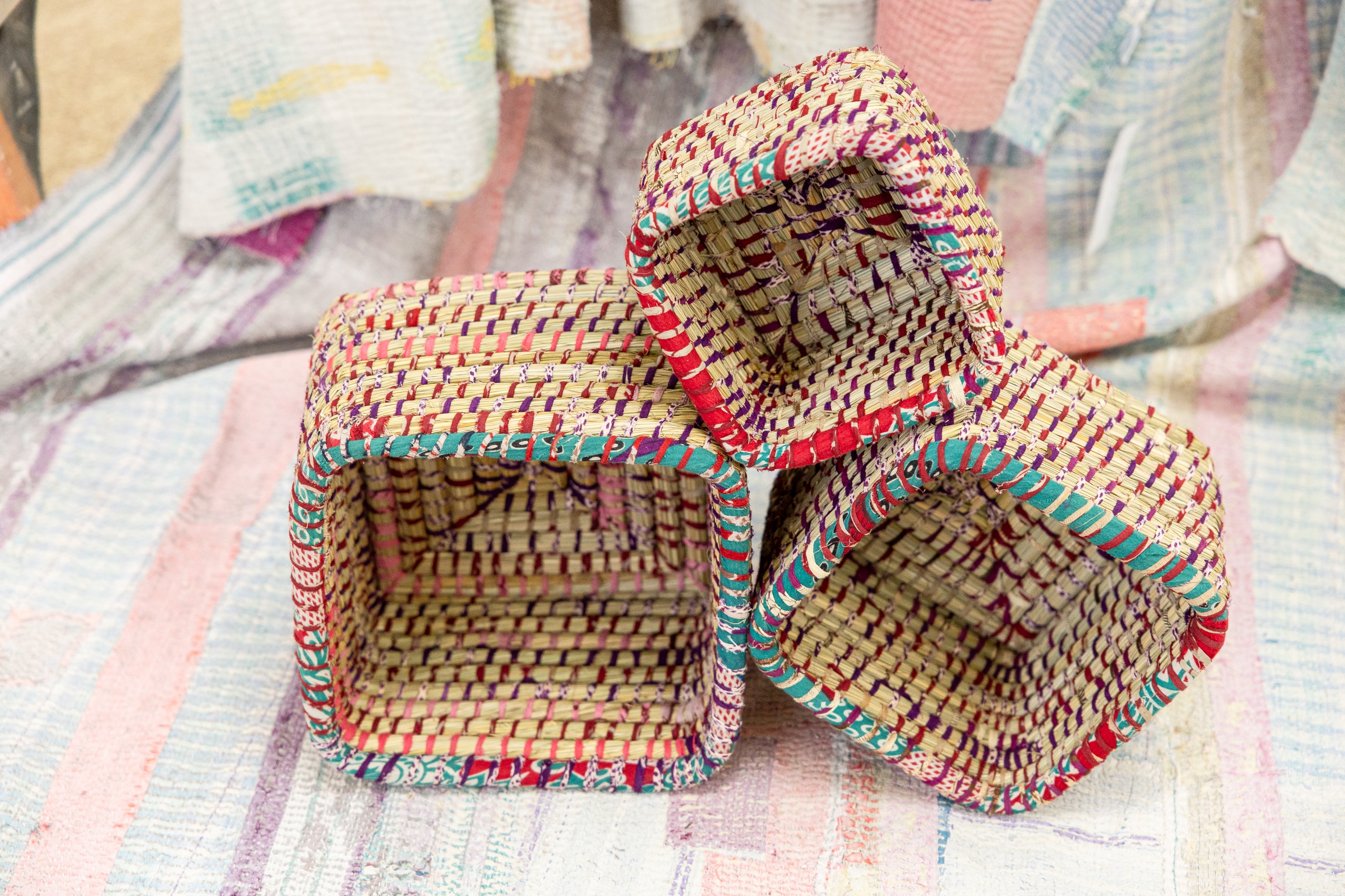 Kaisa Seagrass and Recycled Sari Baskets – Set of 3