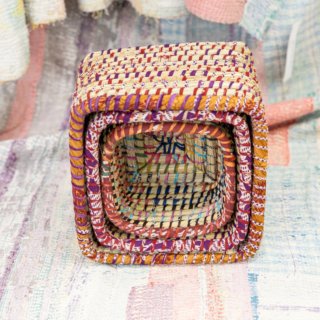Kaisa Seagrass and Recycled Sari Baskets – Set of 3