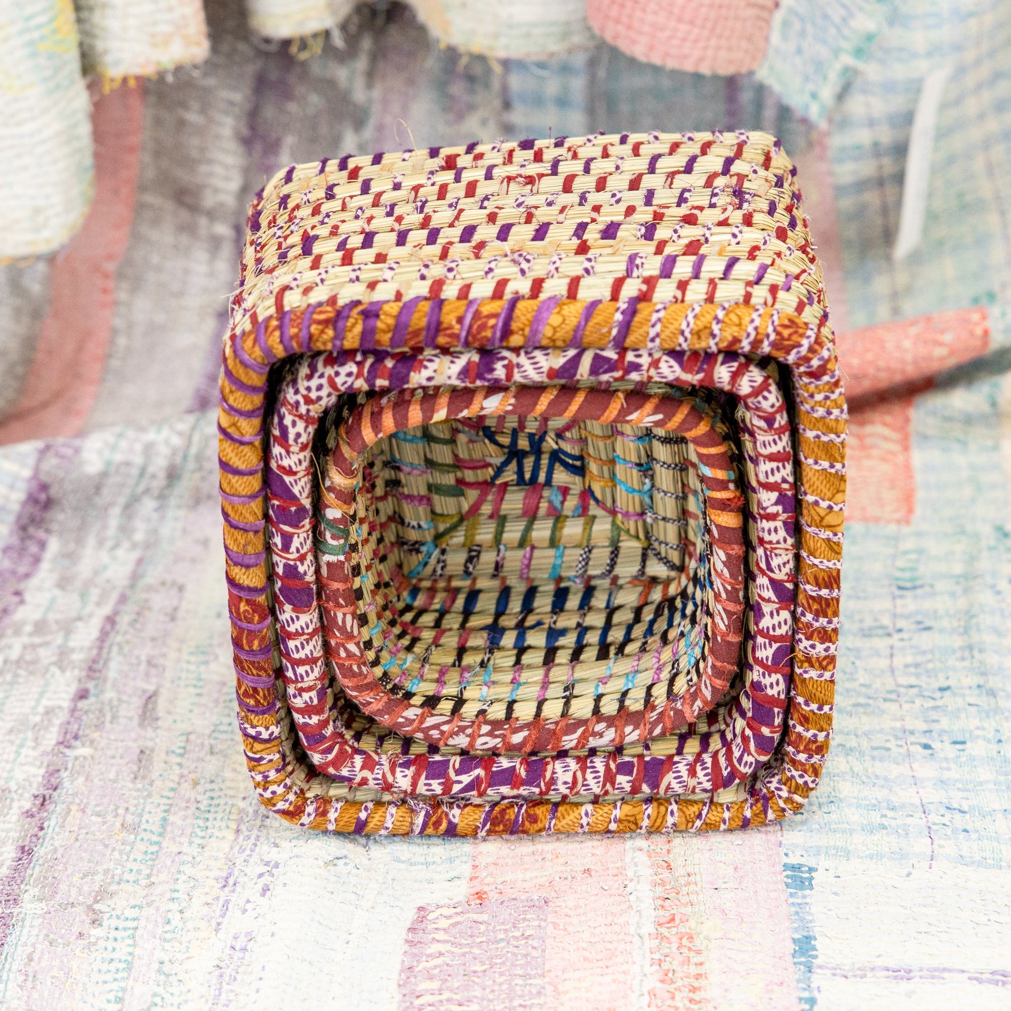 Kaisa Seagrass and Recycled Sari Baskets – Set of 3