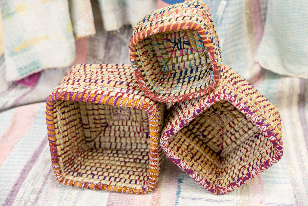 Kaisa Seagrass and Recycled Sari Baskets – Set of 3
