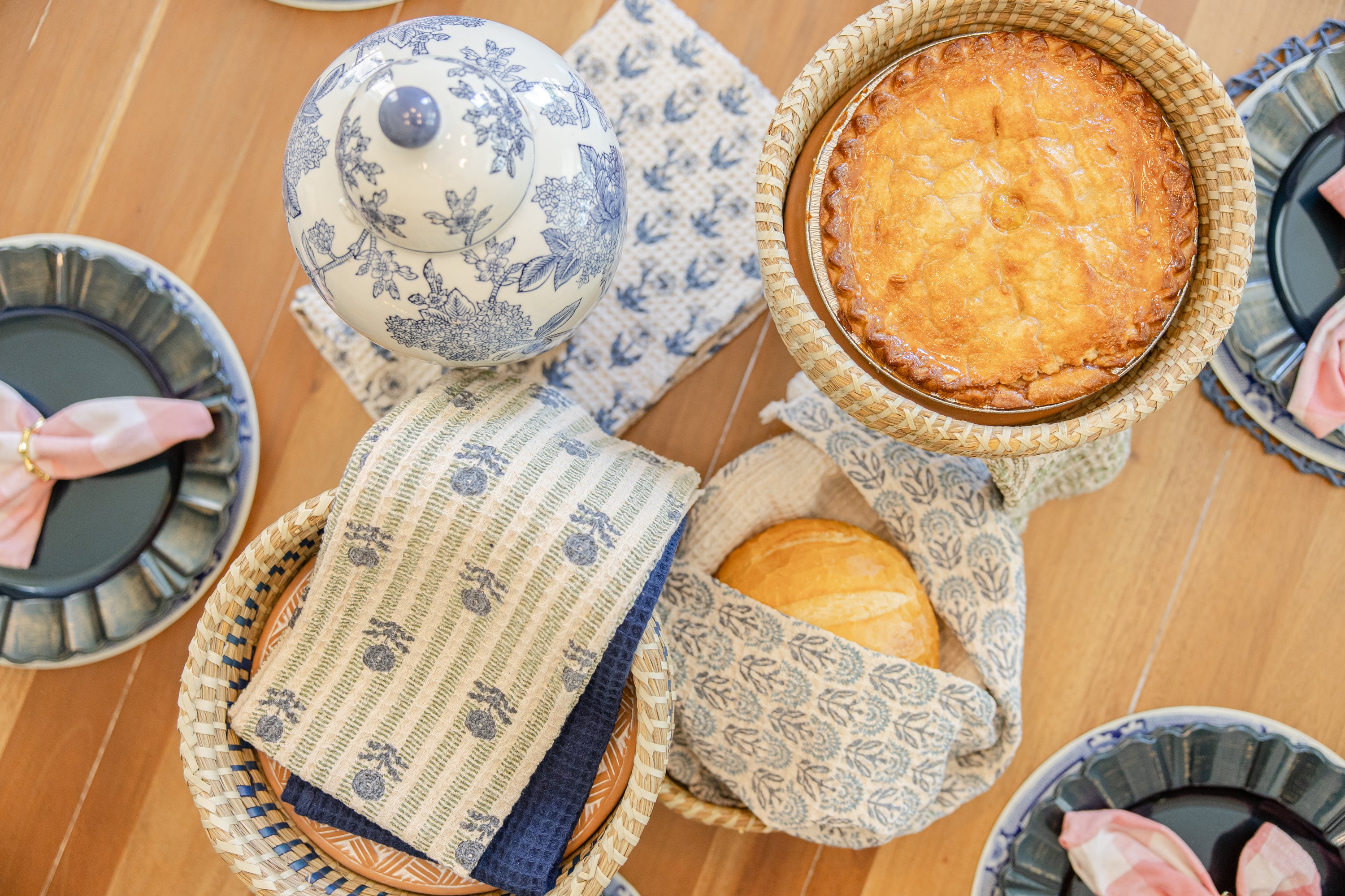Bluebell Block Print Waffle Kitchen Towel Set