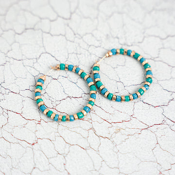 Turquoise Glass and Beaded Hoops