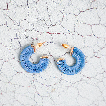 Blue Raffia Wrap Hoops