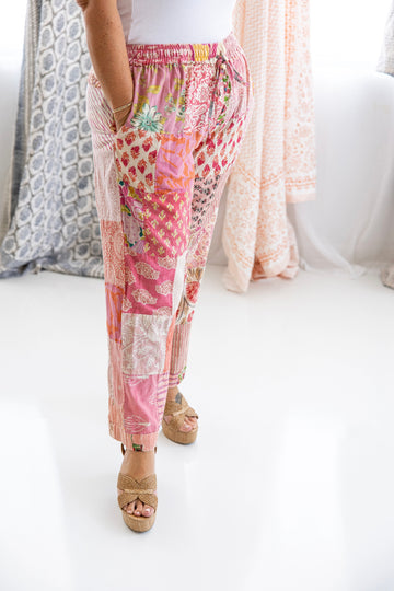 Pink Pant in Cotton Patchwork