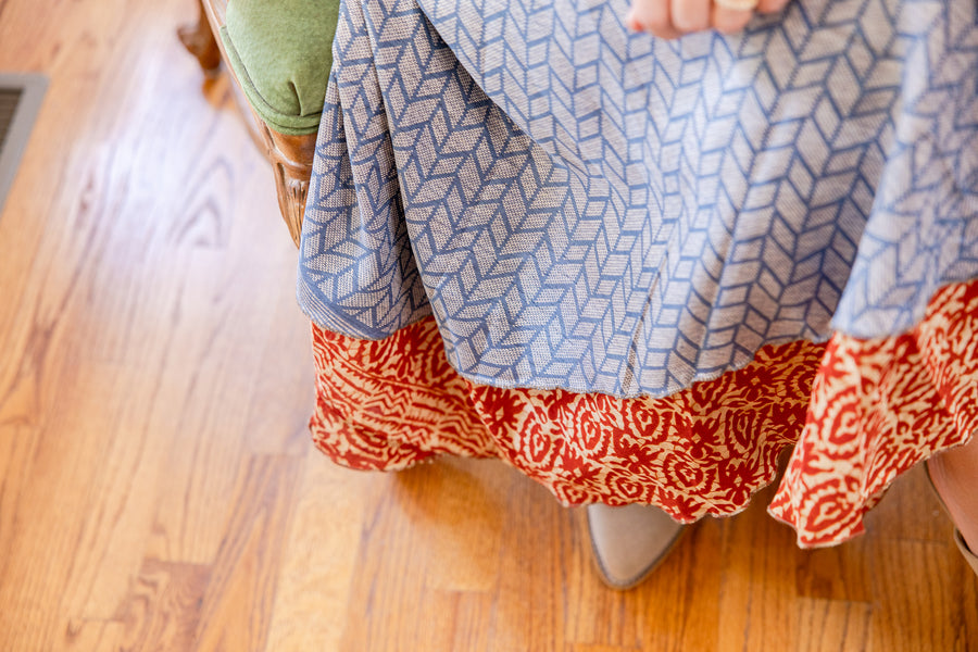 Full Length Reversible Wrap Silk Skirt