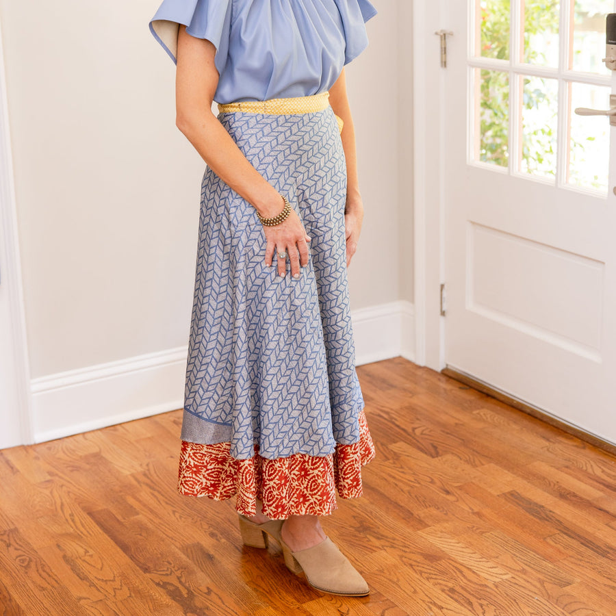 Full Length Reversible Wrap Silk Skirt