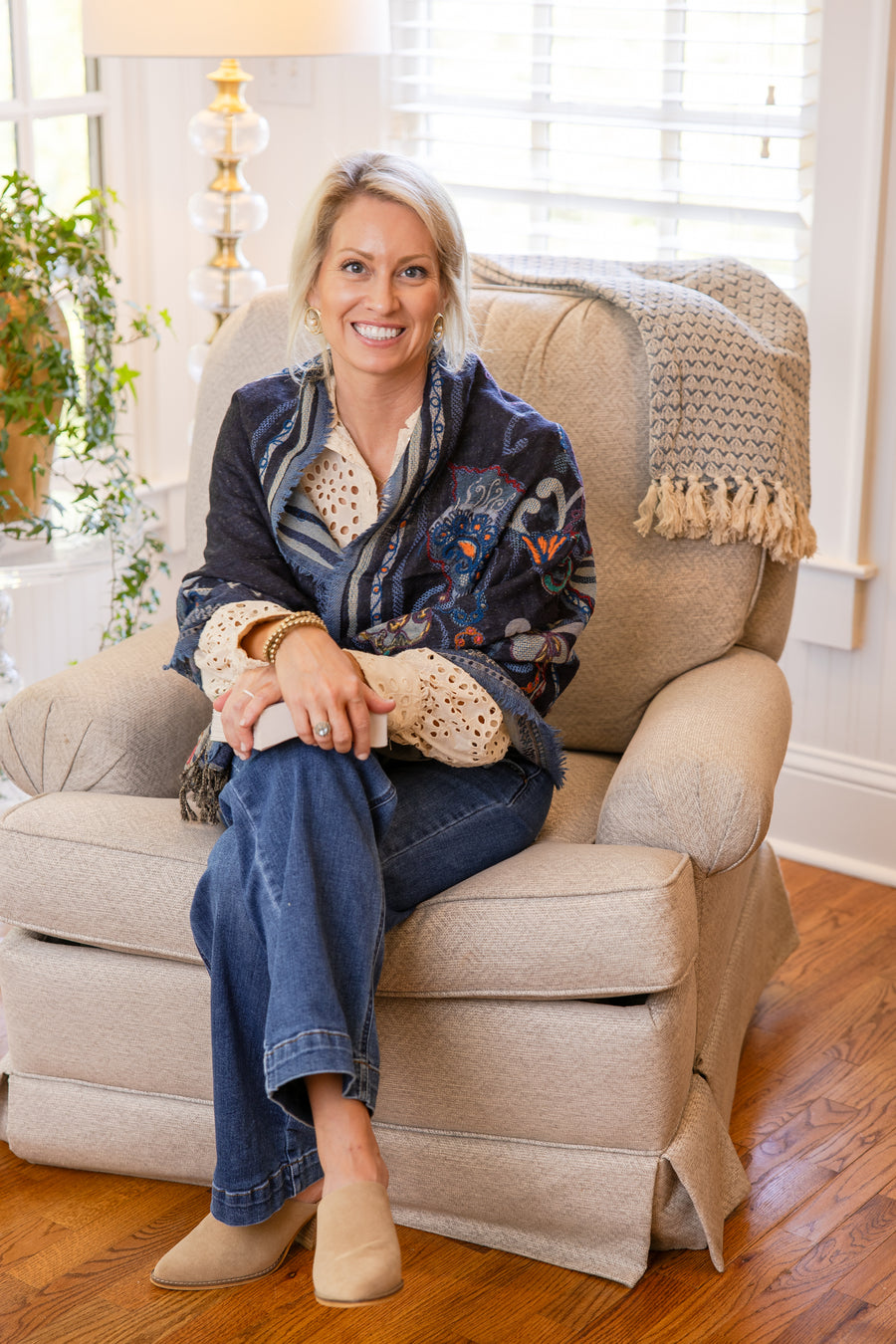 Fringed Woven Embroidered Wool Wrap