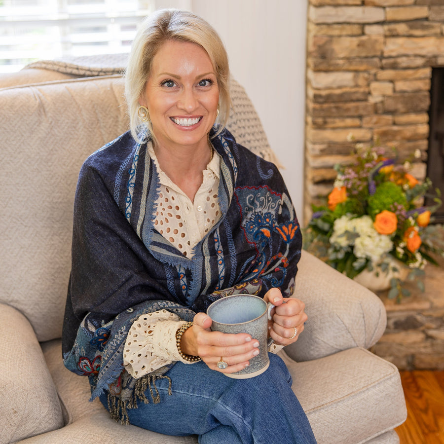 Fringed Woven Embroidered Wool Wrap