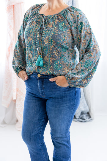 Boho Bloom Tassel Tie Blouse