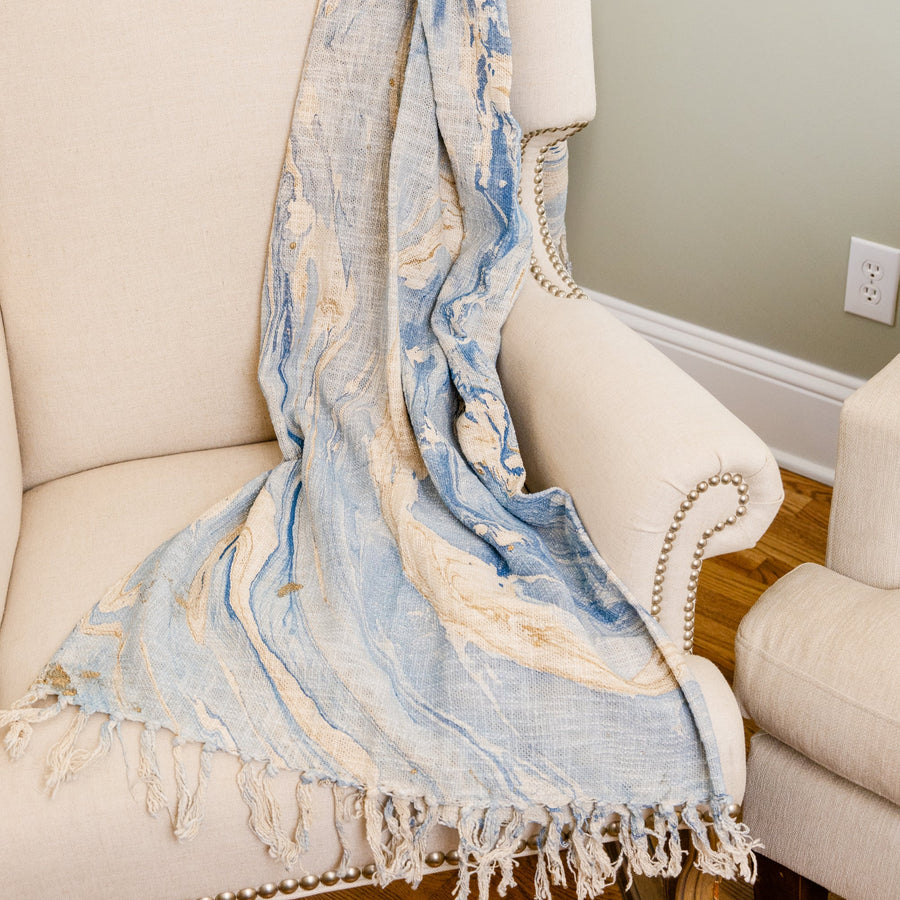 Sky & Champagne Marbled Throw