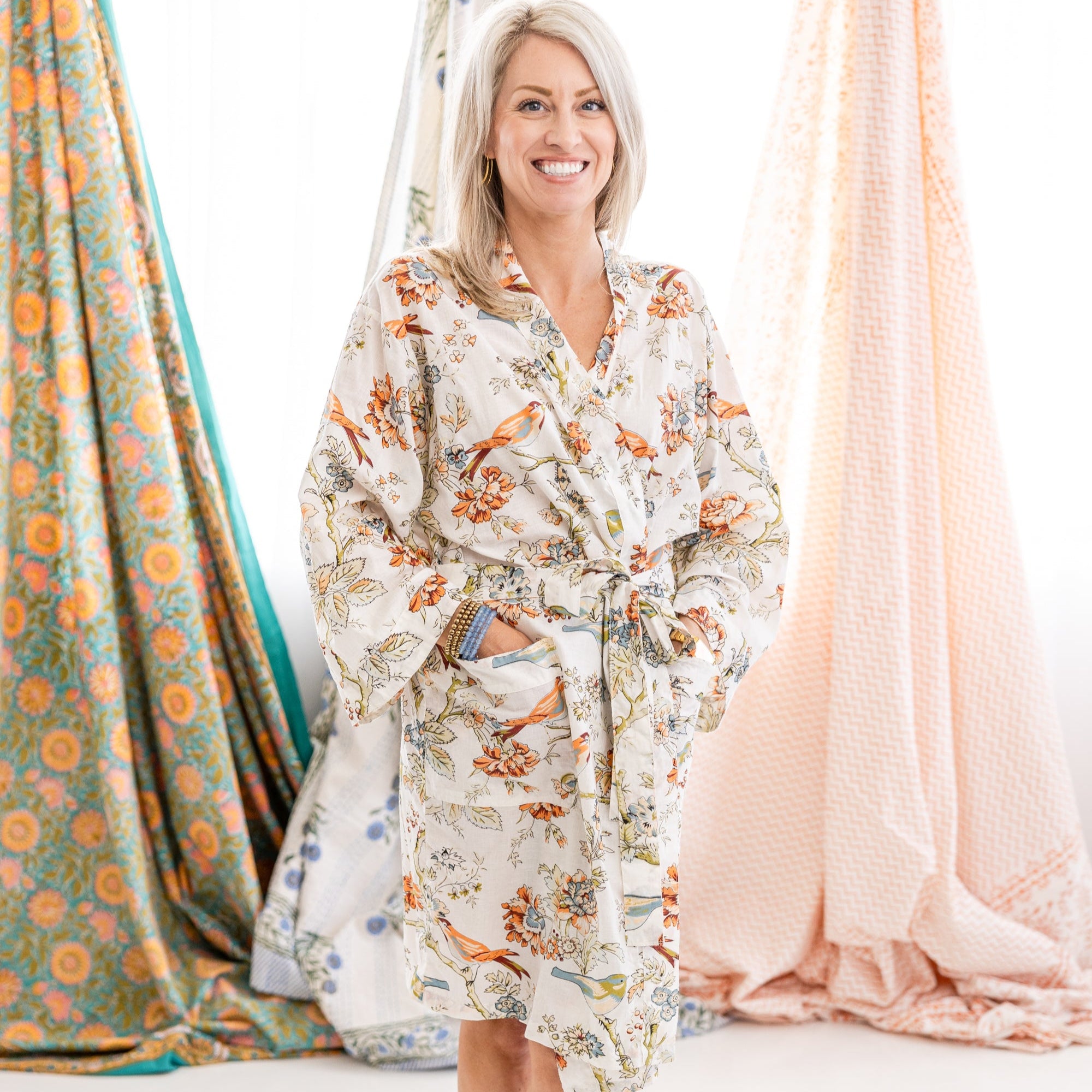 Birds of Paradise Cotton Robe Knee Length