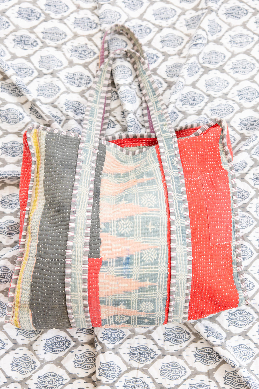 Vintage Threads Kantha Zipper Tote Bag