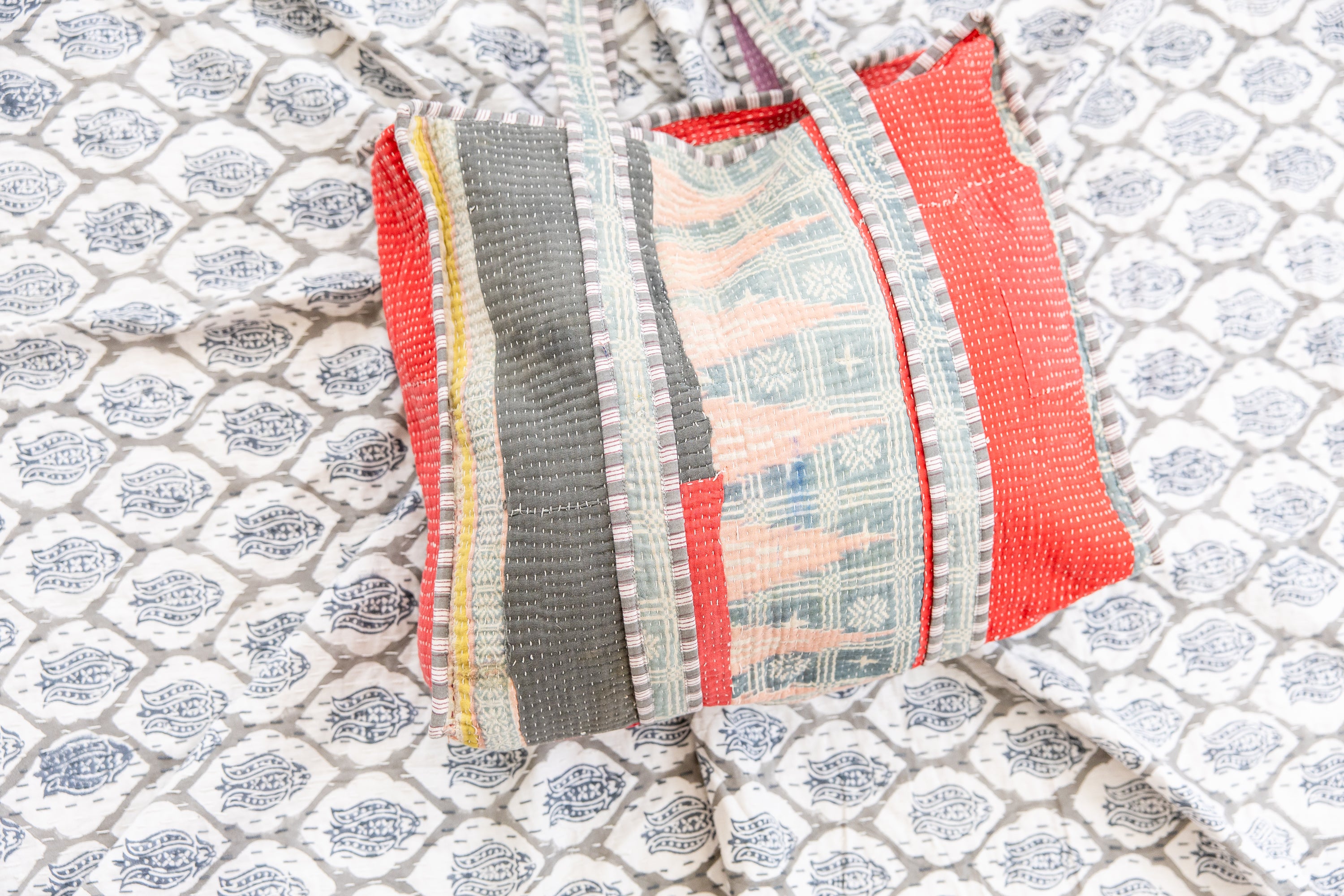 Vintage Threads Kantha Zipper Tote Bag