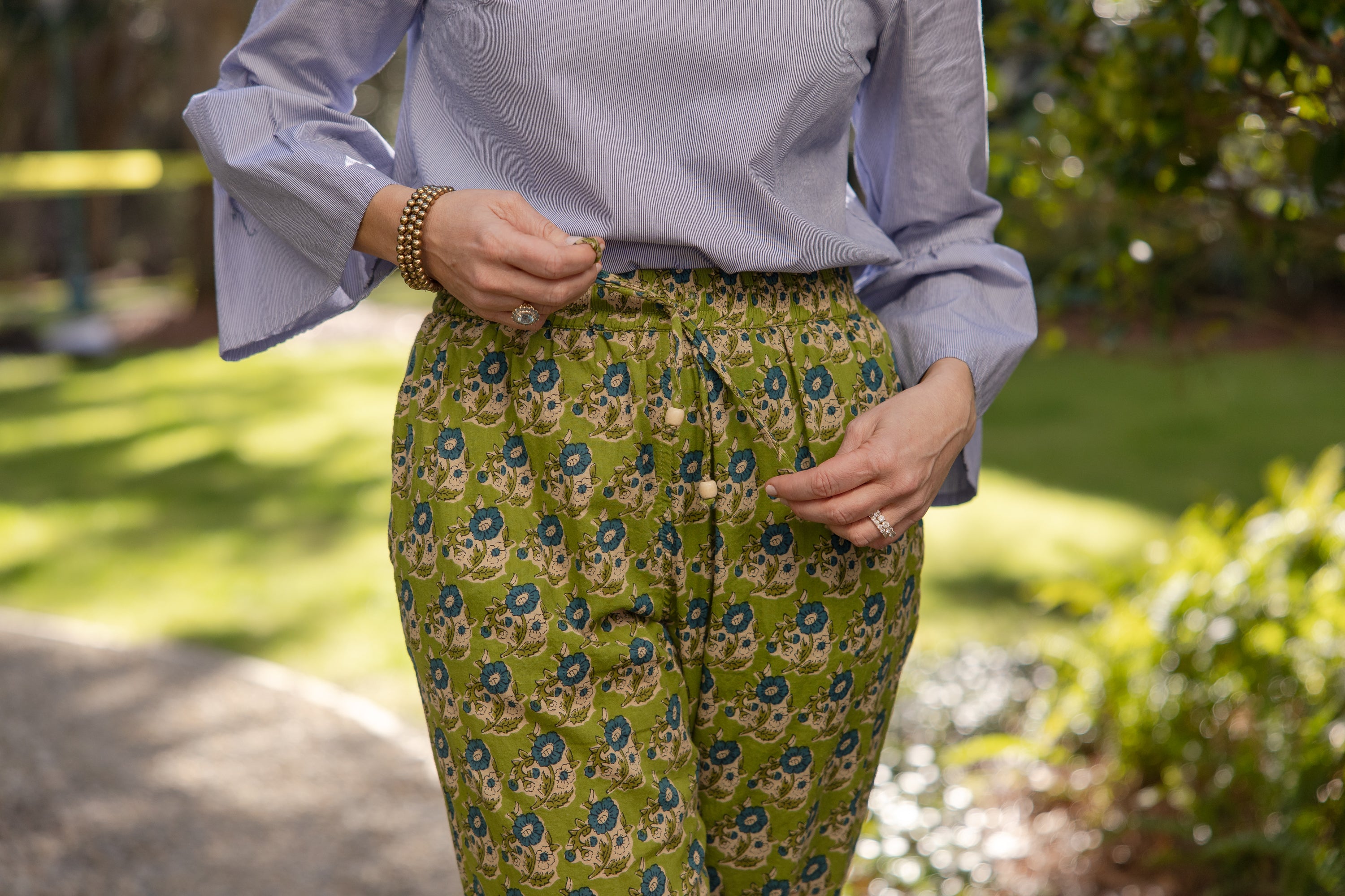 Olive Bloom Block Print Pants