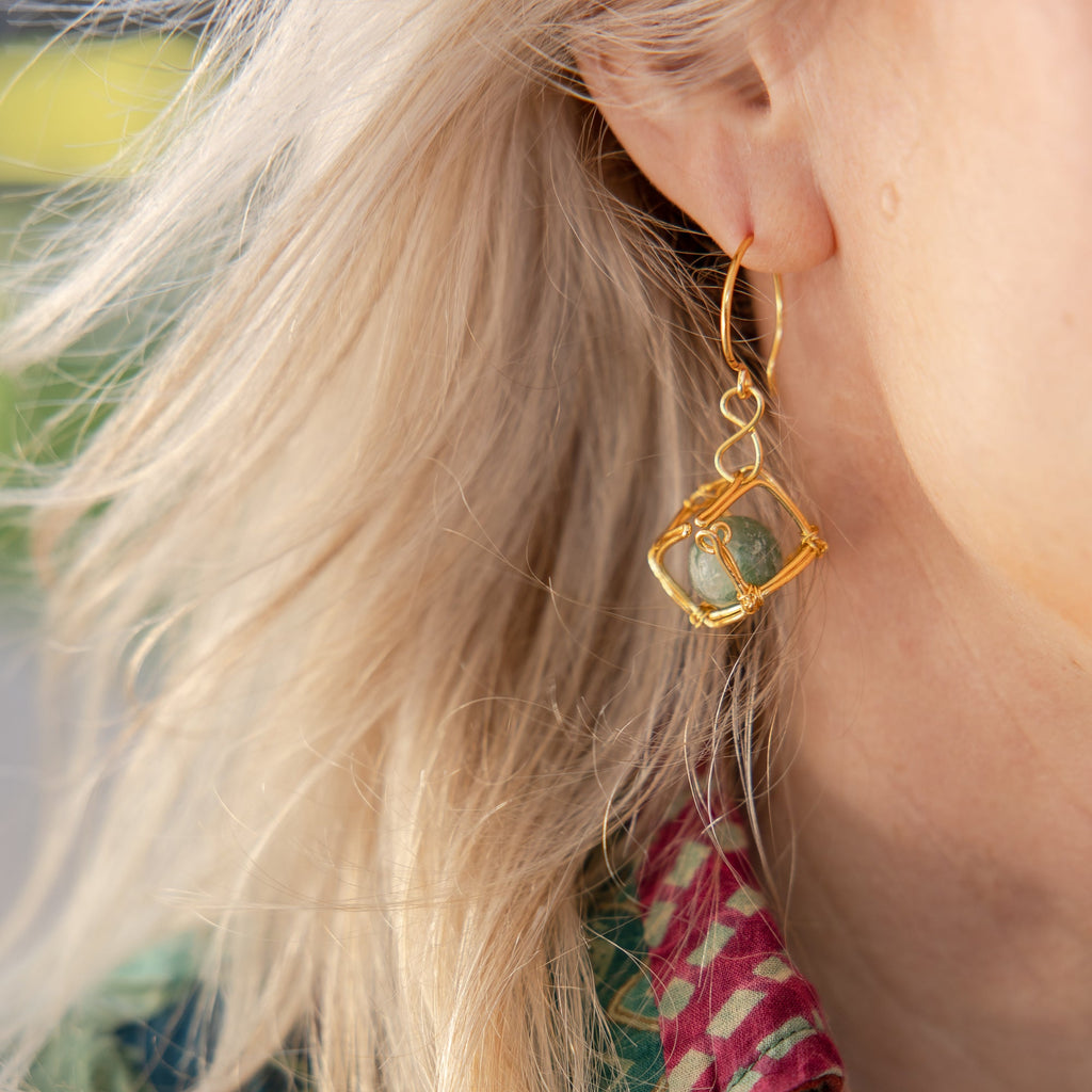 Emerald Square Drop Earrings