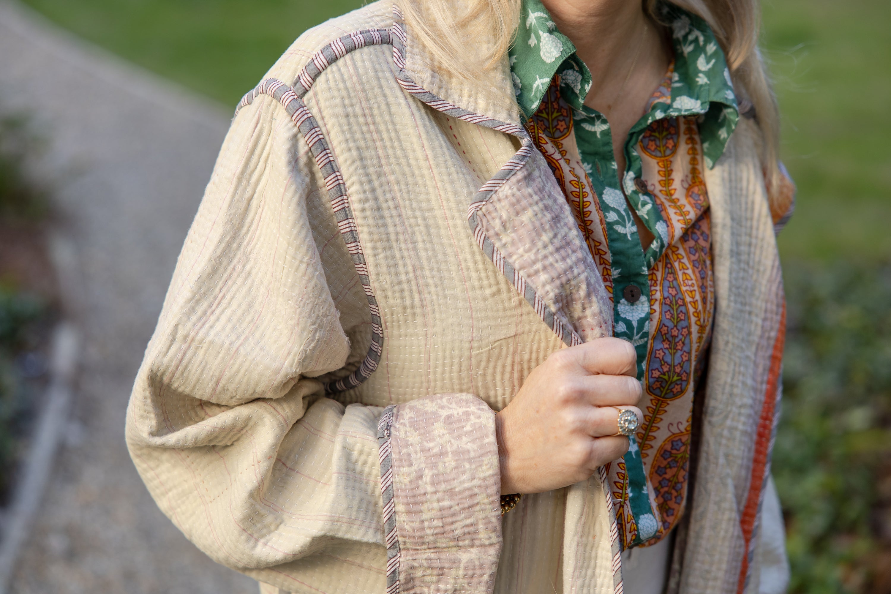 Saffron Trellis Block Print Button-Down Top