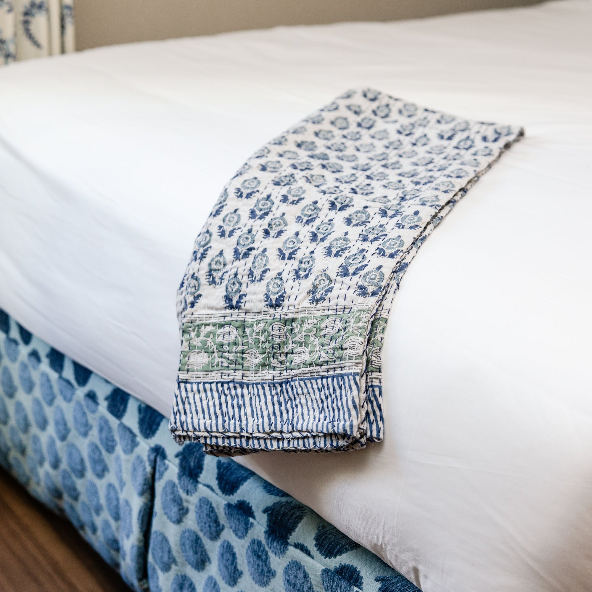 Kantha Stitch Garden Block Print Quilt-Small