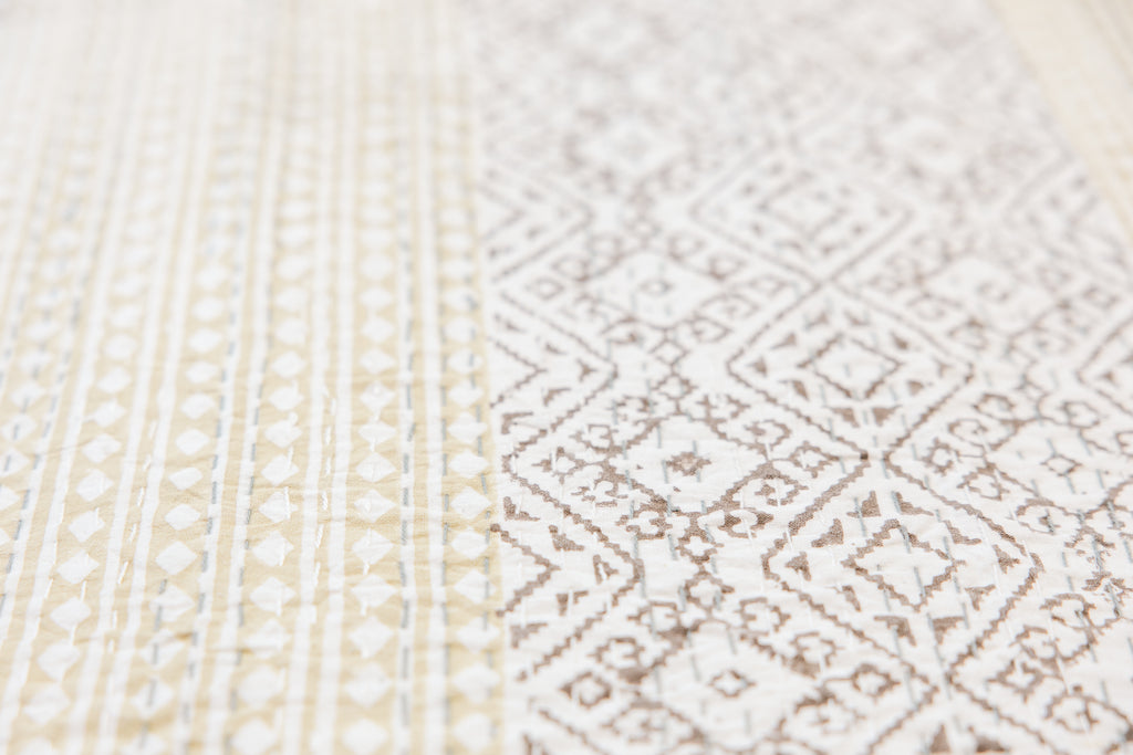 Kantha Stitch Garden Block Print Quilt-Small