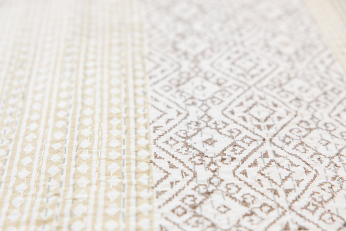 Kantha Stitch Garden Block Print Quilt-Small