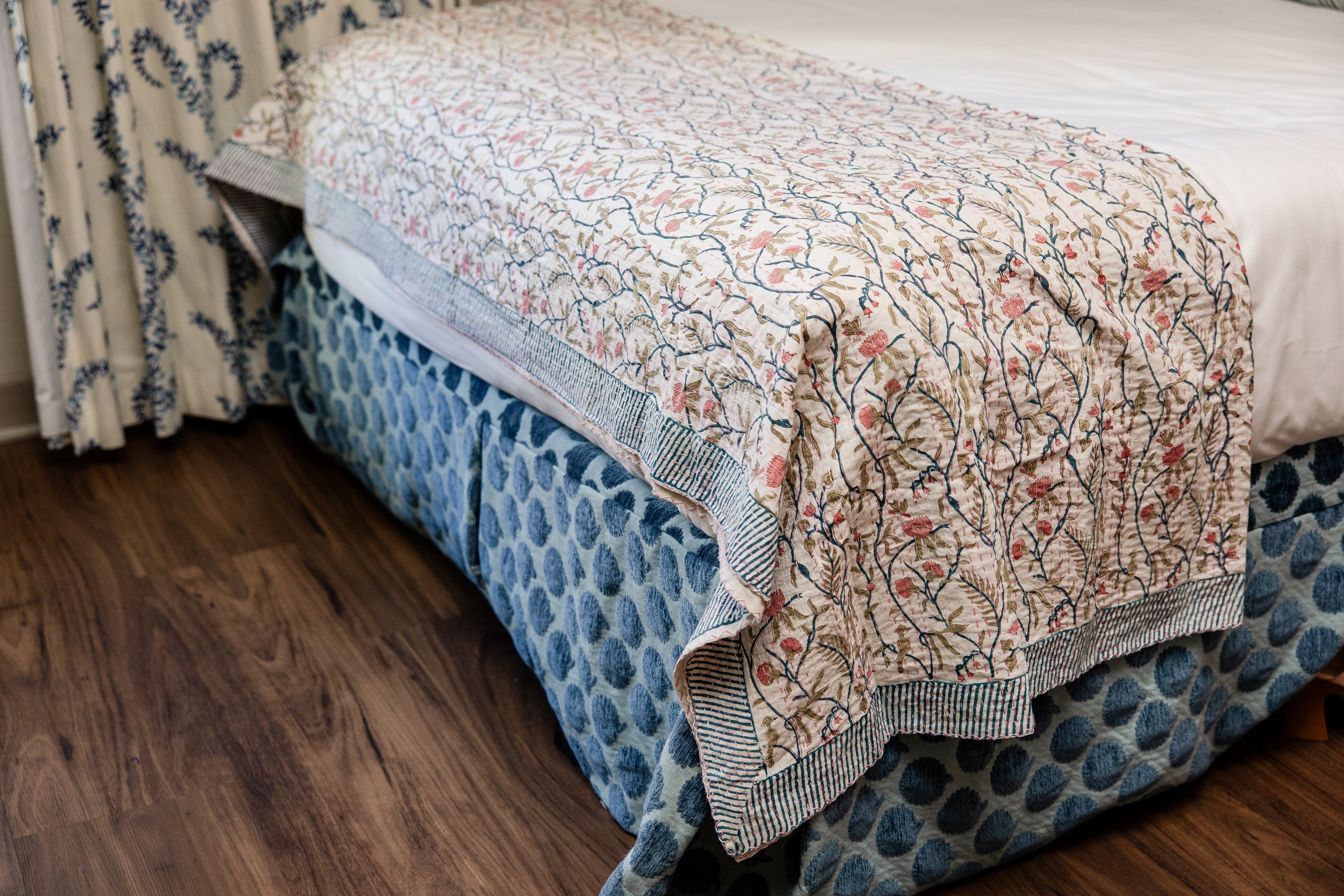 Kantha Stitch Garden Block Print Quilt-Small