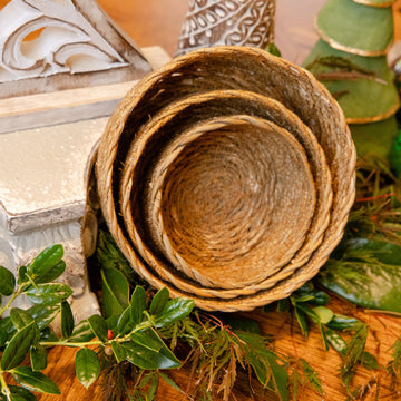 Hand-Stitched Hogla Basket-Nesting Set of 3