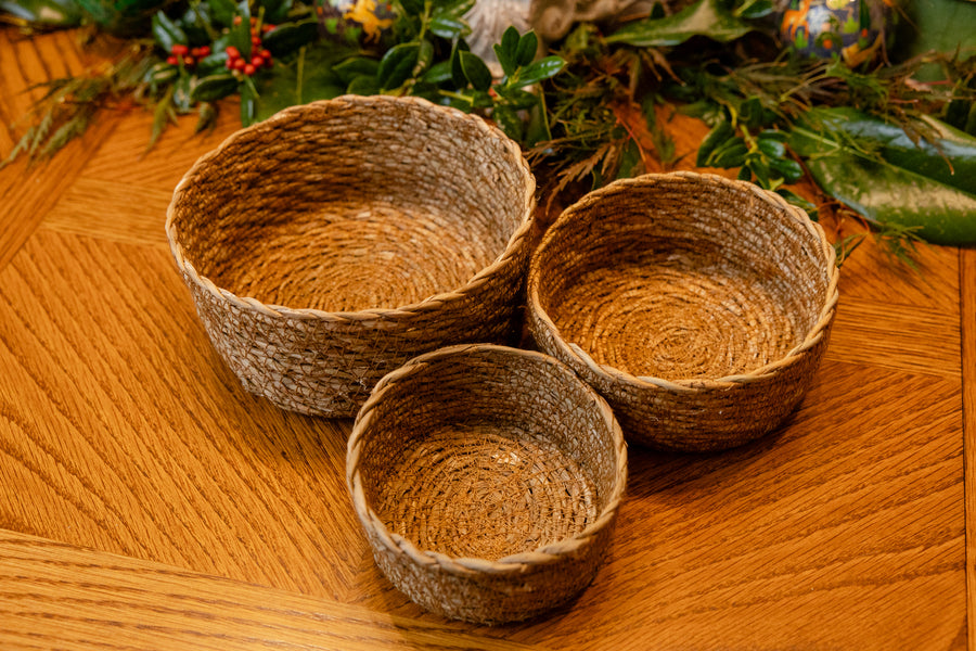Hand-Stitched Hogla Basket-Nesting Set of 3
