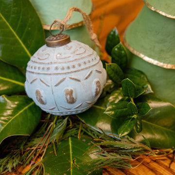 Powder Blue Embossed Glass Ornament