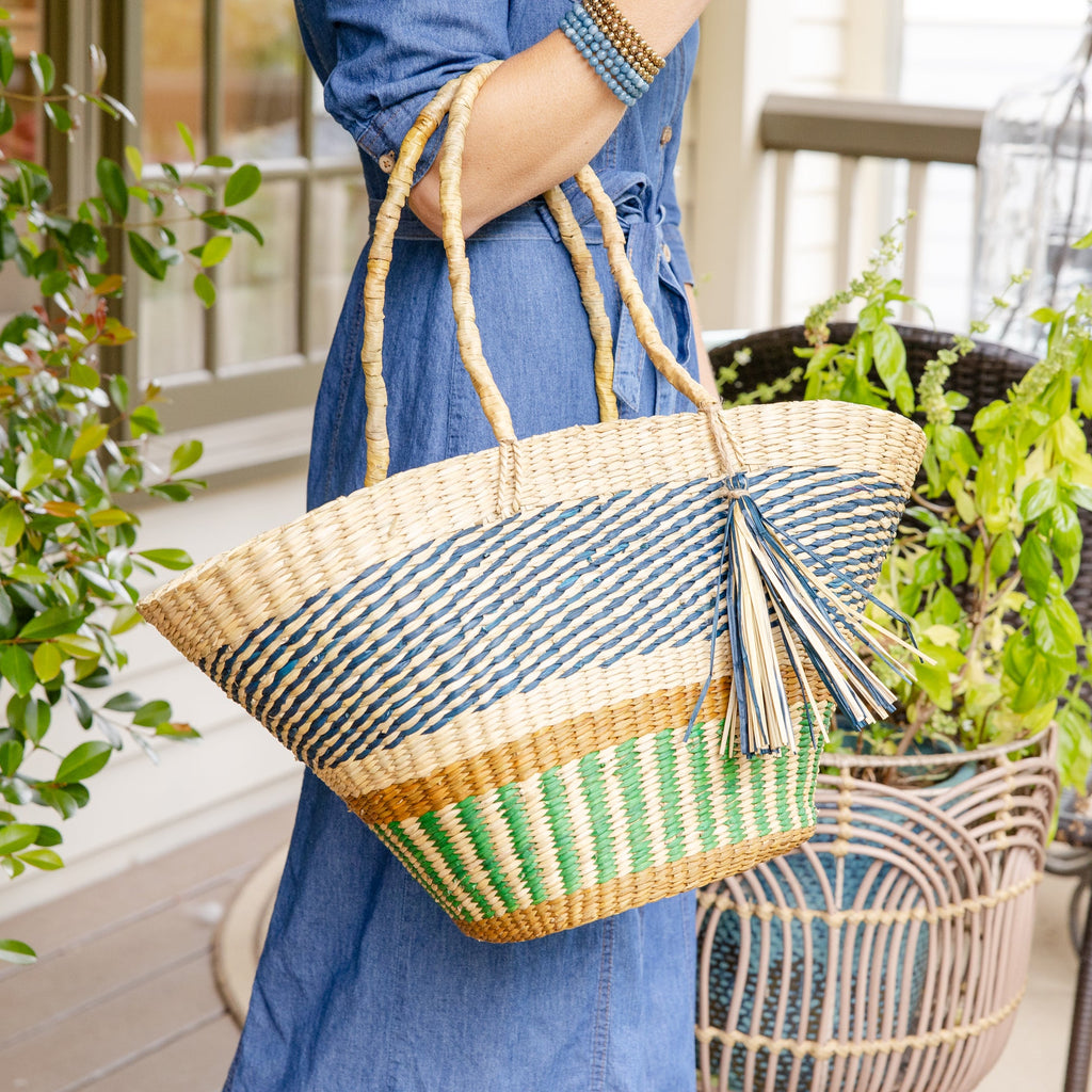 Striped Pathi Grass Market Bag