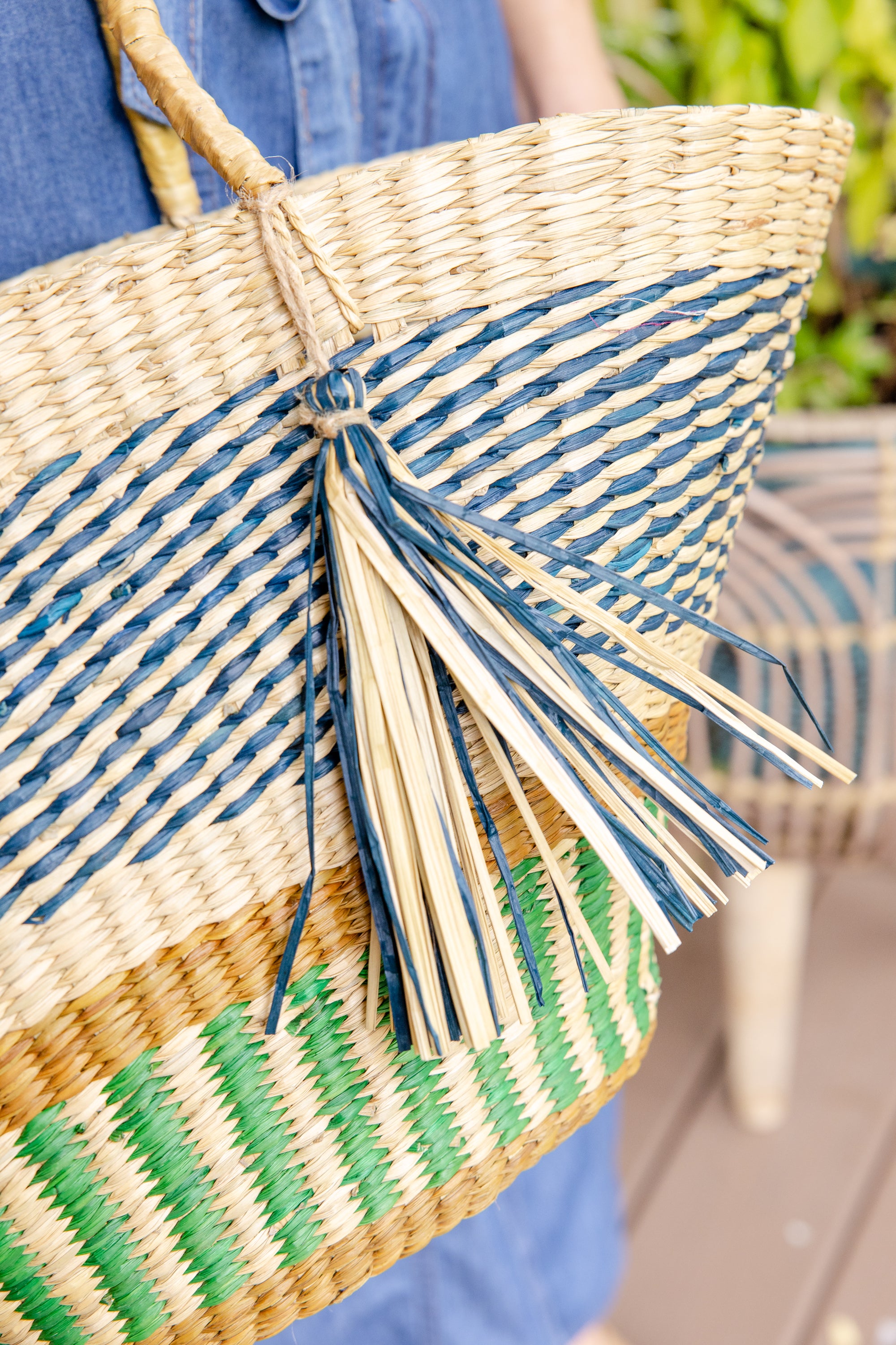 Striped Pathi Grass Market Bag