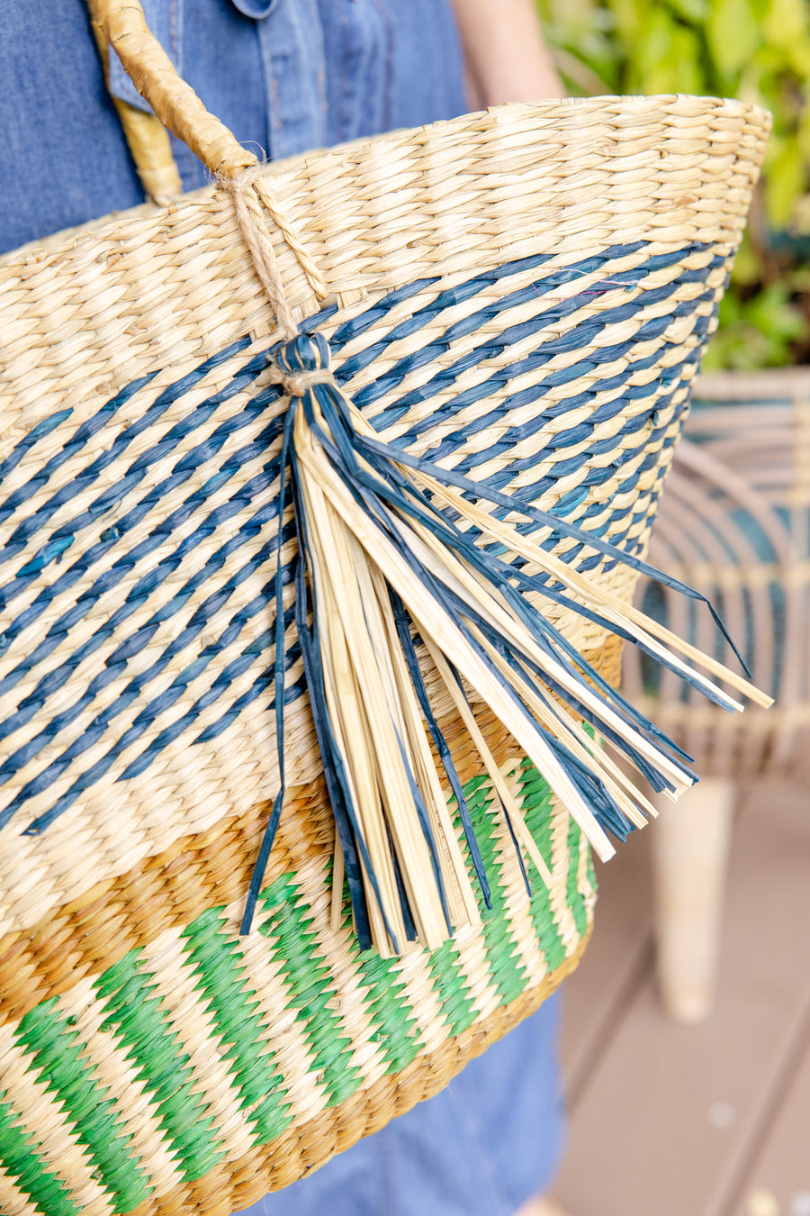 Striped Pathi Grass Tote Bag