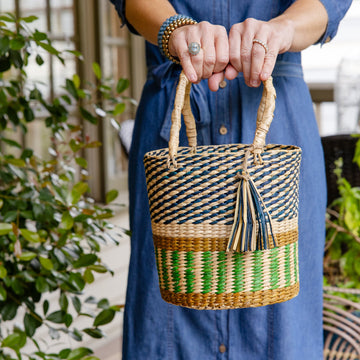 Striped Pathi Grass Basket Tote