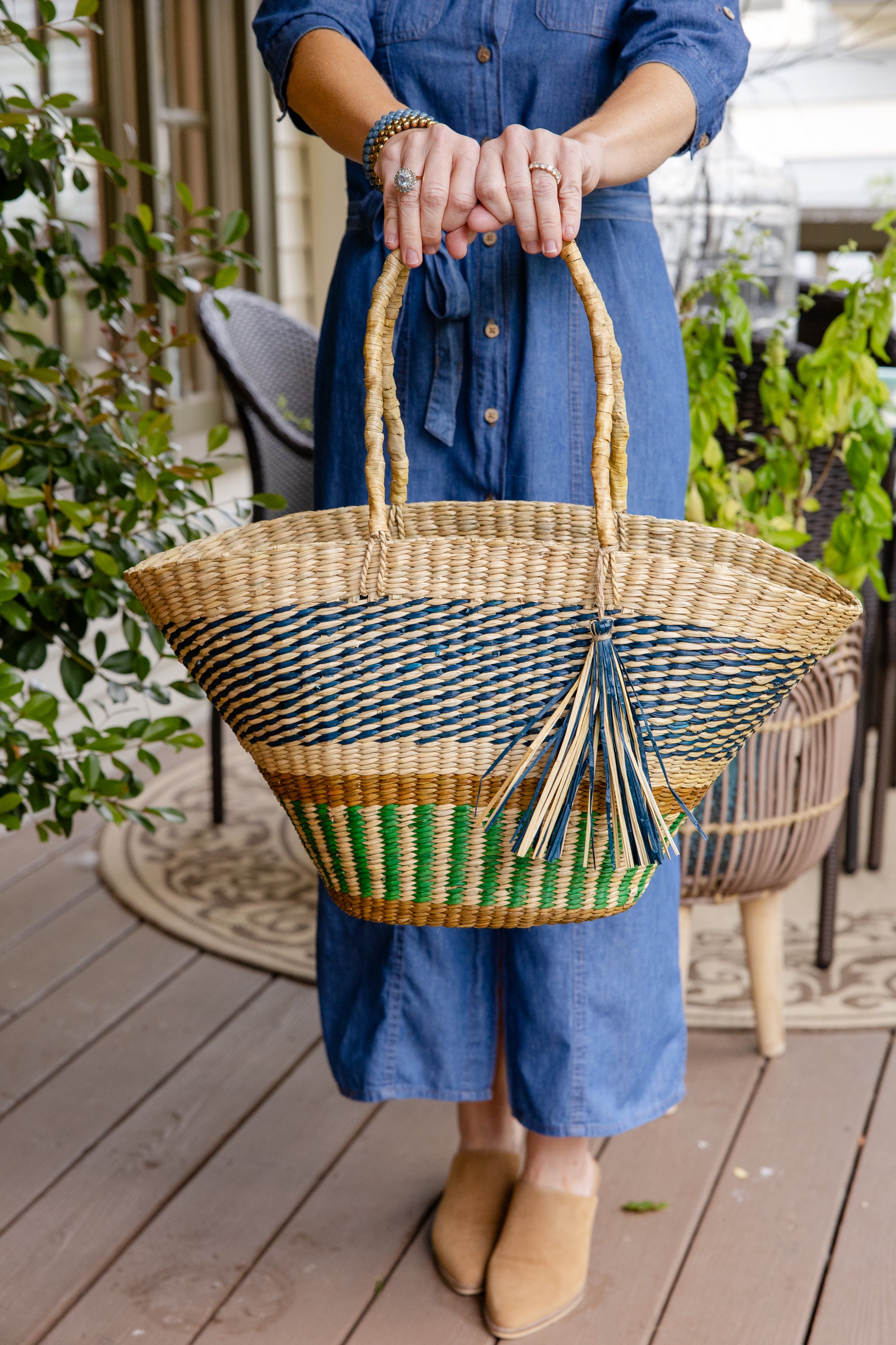 Striped Pathi Grass Market Bag