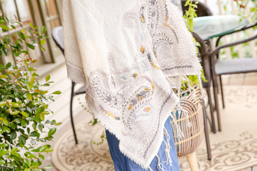 Woven Wool Wrap Emroidered Braided Tassels