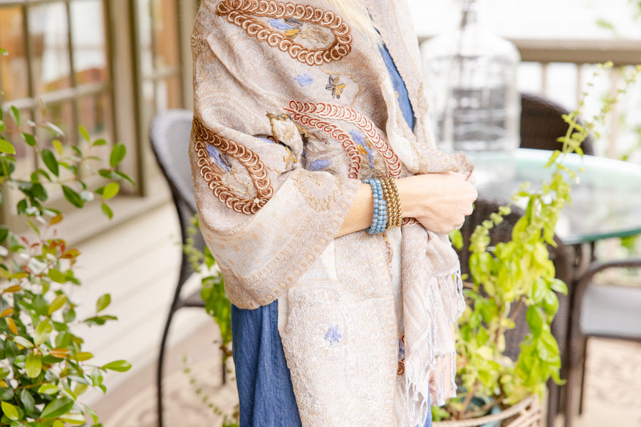 Woven Wool Wrap Taupe Braid