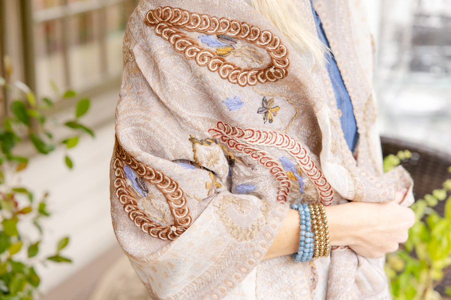 Woven Wool Wrap Taupe Braid