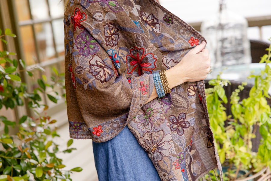 Woven Embroidered Wool Wrap