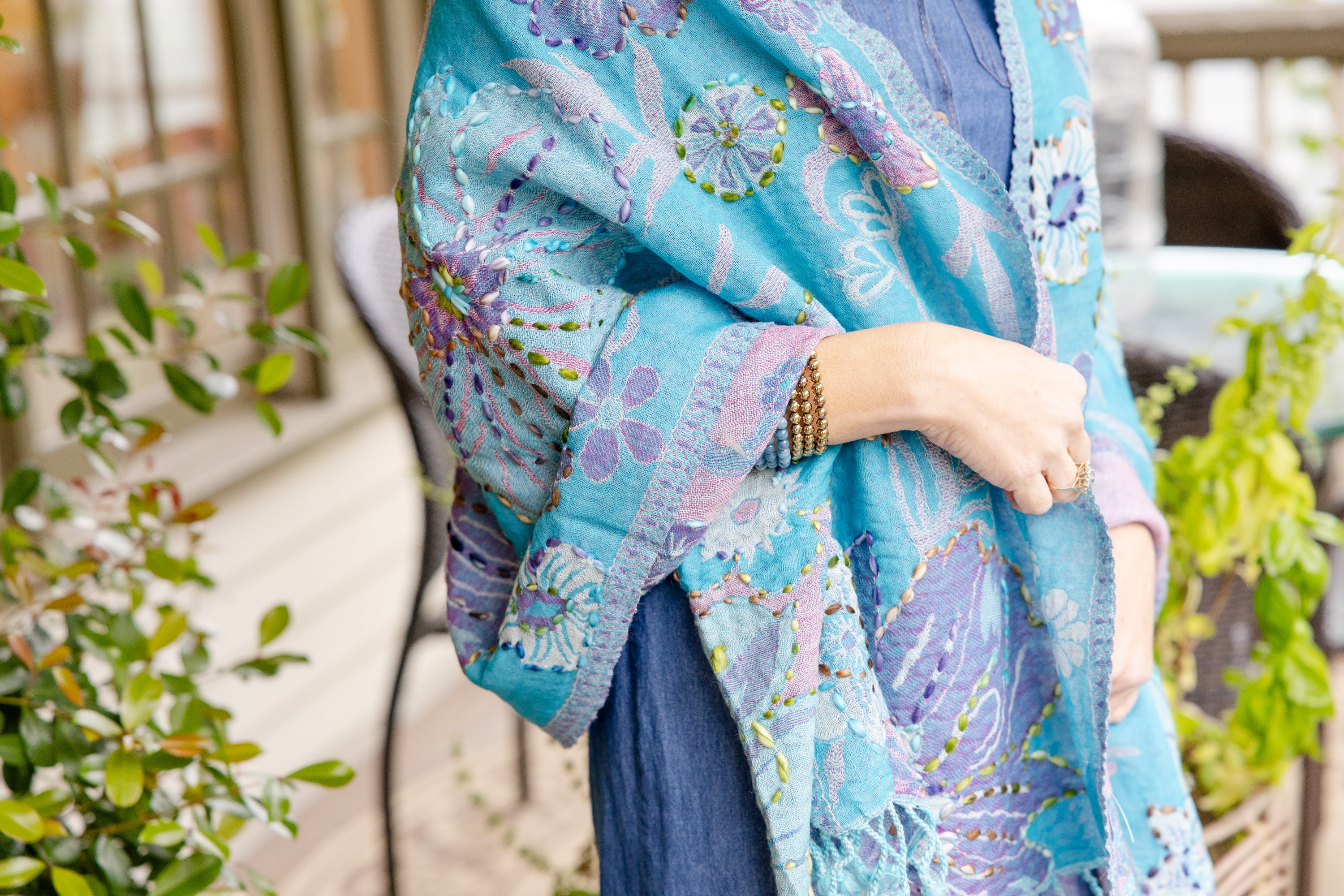 Aqua Blossom Shawl
